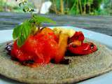 Galettes de sarrasin à la piperade avec tomate blanchie aux herbes