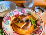 Pommes de terre  écrasées  sur purée de patate douce et haricots blancs