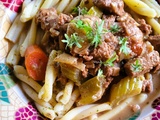Ragoût de champignons et  boeuf sur pâtes