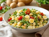 Salade de pâtes aux œufs durs, haricots verts et pommes de terre pour les jours de pluie