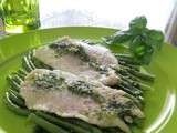 Escalopes de bar aux pesto et haricots verts