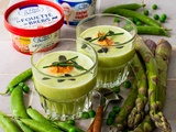 Crème d’asperges et petits pois au fouetté de brebis et piment d’Espelette