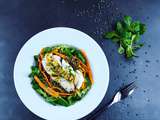 Salade de lentilles et cabillaud tiède vinaigrette au curry