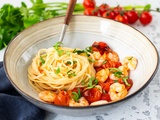 Spaghetti aux tomates cerises et crevettes