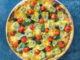 Tarte minute au pesto, artichaut, tomates cerises et mozzarella