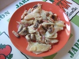 Poêlée de céleri rave et de champignons aux lardons et à la crème