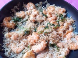 Riz aux fanes de radis et crevettes