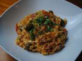 Risotto au chorizo, jambon de Bayonne et olives