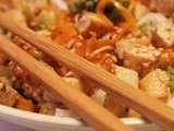 Nouilles chinoises, légumes, tofu, et sauce soja – sans gluten, lait et oeufs