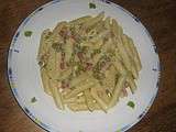 Penne aux lardons et petits pois à la crème