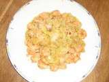 Wok de chou chinois au saumon, et crevettes