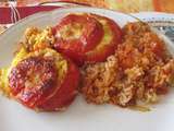 Tomates farcies façon quiche sur lit de riz