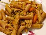 Penne aux légumes et lardons