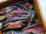 Aubergines en éventail au poivron
