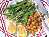 Haricots verts, pois chiches & oeuf dur au gomasio