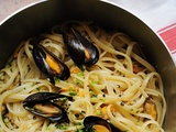 Linguine cacio e pepe con alle cozze