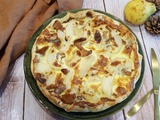 Quiche aux girolles, roquefort et poire,