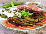 Aubergine, mozarelle, pesto en salade