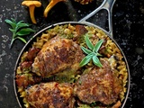 Poêlée de pâtes Orzo, chanterelles, poulet et pesto noix-sauge