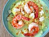 Risotto au curry vert, gambas et crème de coco