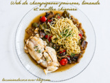 Wok de champignons-poivrons, limande et nouilles chinoises