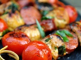 Brochettes de sot-l'y-laisse, chorizo et tomates cerises