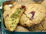 Cookies au thé Matcha, zestes d'Orange et cranberries