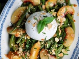 Salade de haricots verts, burrata et pêches de Cyril Lignac