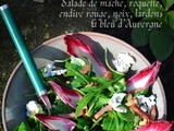 Salade de mâche, roquette, endive rouge, noix, lardons et bleu d'Auvergne