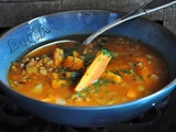 Soupe de lentilles vertes au riz rouge complet