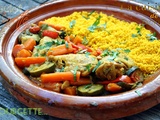 Tajine de poulet aux épices, à la carotte, courgette et poivron