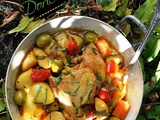 Tajine de poulet aux légumes, citron confit et olives vertes