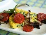 Galette de Polenta aux Epinards et Basilic, Champignons et Tomates Sautées