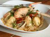 Tagliatelles d’Epeautre aux Langoustines, Saint-Jacques et Crème de Corail