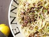 Linguini aux lentilles, à la crème et à la moutarde à l'ancienne