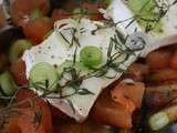 Papillotte d'aubergine et tomate, chèvre, miel et thym