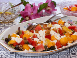 Salade fraicheur, melon, pastèque, vinaigrette à la fleur d’oranger