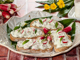 Tartine faisselle de chèvre frais, radis et ail des ours