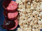 Saucisson aux crozets de sarrasin et sauce vin rouge