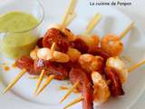 Brochette de scampis et chorizo à la sauce verte