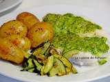 Filet de cabillaud au pesto de vert de courgette et pommes de terre grenaille