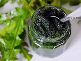 Pesto de feuilles de pissenlit et spiruline, sans cuisson et vegan