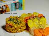 Saumon en papillote garni d'un arc-en-ciel de carottes et sauce Potier