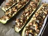 Courgettes farcies lentilles, roquefort et noix