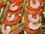 Bruschetta Crevettes, Tomate, Avocat, Boursin