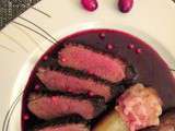 Magret de Canard aux Epices, Sauce au Vin et Cranberries