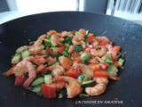 Crevettes flambées au Pastis et légumes croquants