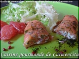 Roulés de saumon marinés au chèvre et pamplemousses roses