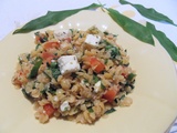 Salade de lentilles corail à la feta, tomate et ail des ours