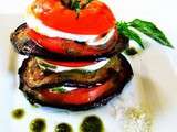 Mille-feuille de Tomate,Aubergines Grillées , Mozzarella et sa Sauce Pesto